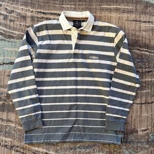 Men's Guinness Stout Beer Gray Striped Rugby Long Sleeve Polo Shirt Sz Medium